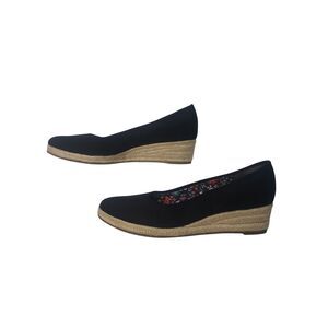 LifeStride Shoes Womens Size 11W Black Espadrille Wedge Slip On Comfort Floral